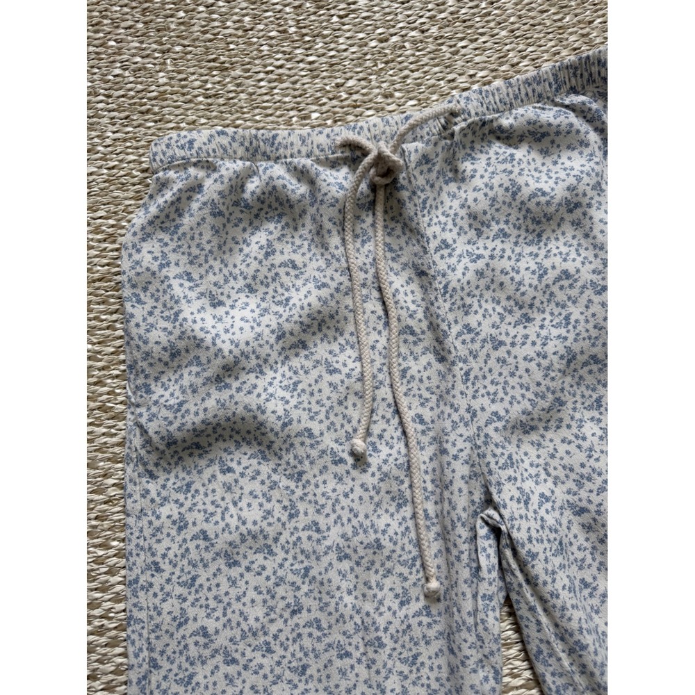 Blue Floral Ditsy Wide Leg Lounge Pants rayon blend dainty Beachy coastal pant L - Picture 2 of 8